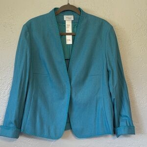 Akris Punto Cerulean Blazer Jacket 14 Snap Front WhipStitch trim Wool Cotton